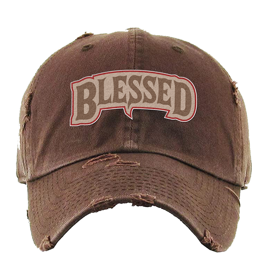 Pale Ivory Picante Red 90s Distressed Dad Hat | Blessed Arch, Brown