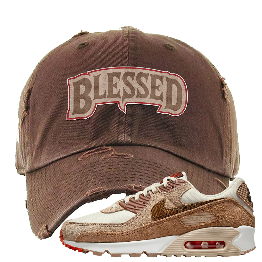 Pale Ivory Picante Red 90s Distressed Dad Hat | Blessed Arch, Brown