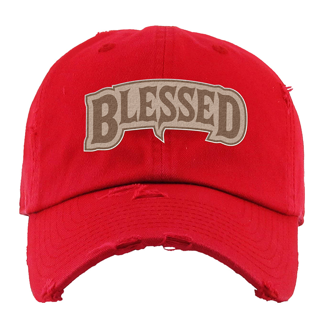 Pale Ivory Picante Red 90s Distressed Dad Hat | Blessed Arch, Red