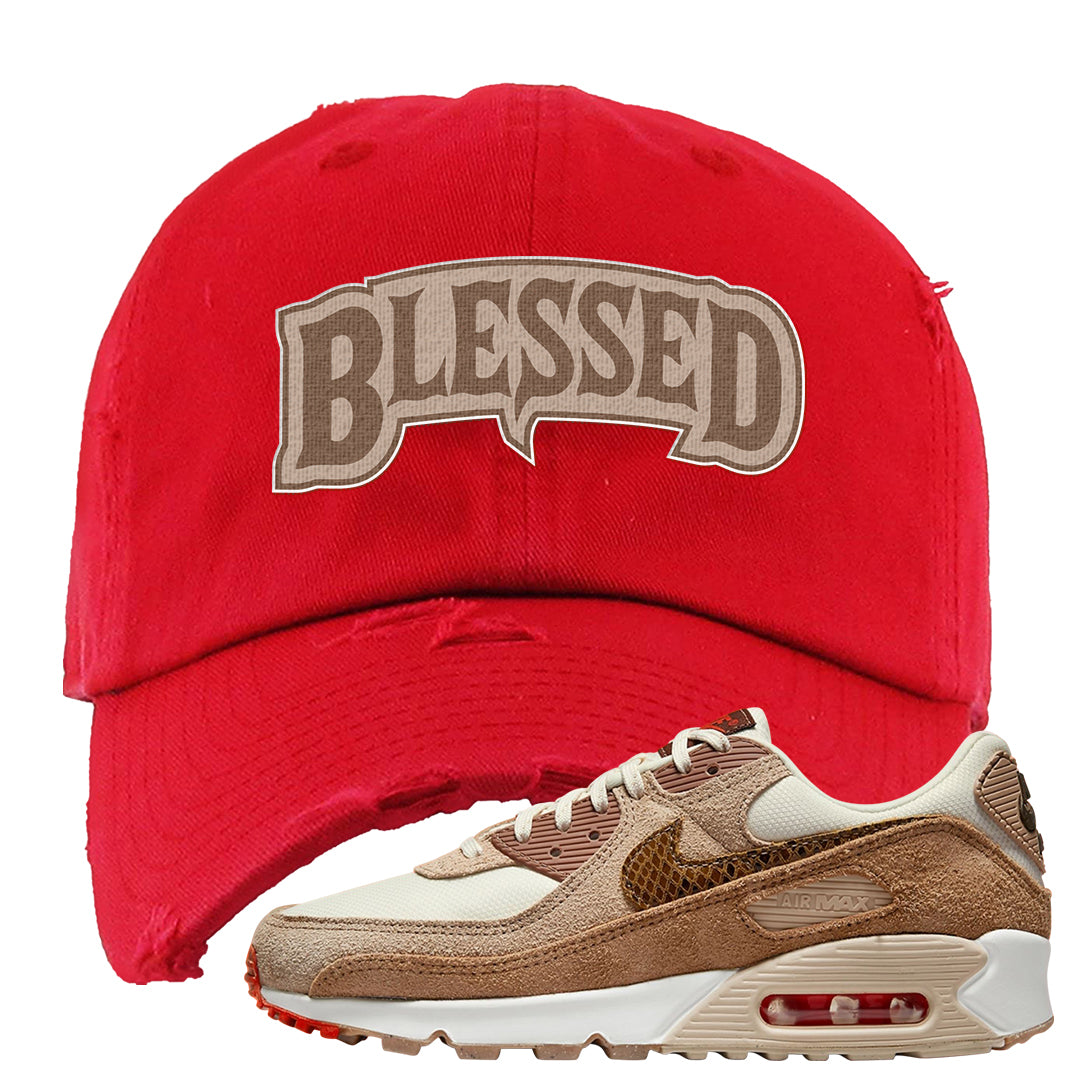 Pale Ivory Picante Red 90s Distressed Dad Hat | Blessed Arch, Red