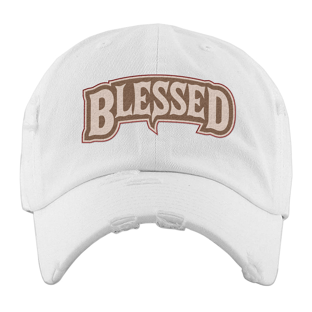 Pale Ivory Picante Red 90s Distressed Dad Hat | Blessed Arch, White