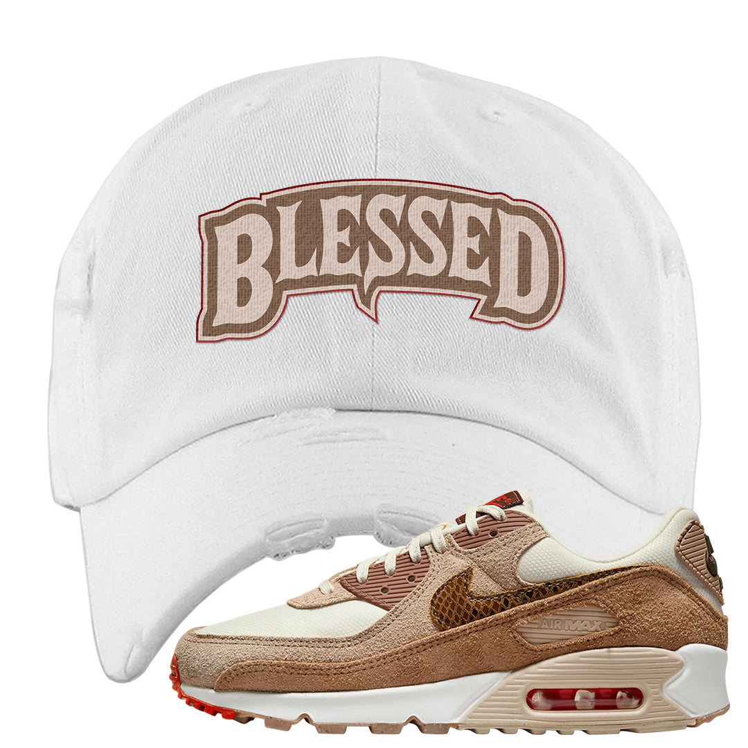 Pale Ivory Picante Red 90s Distressed Dad Hat | Blessed Arch, White