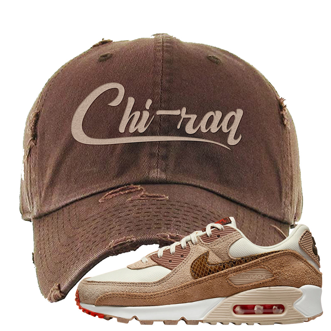 Pale Ivory Picante Red 90s Distressed Dad Hat | Chiraq, Brown
