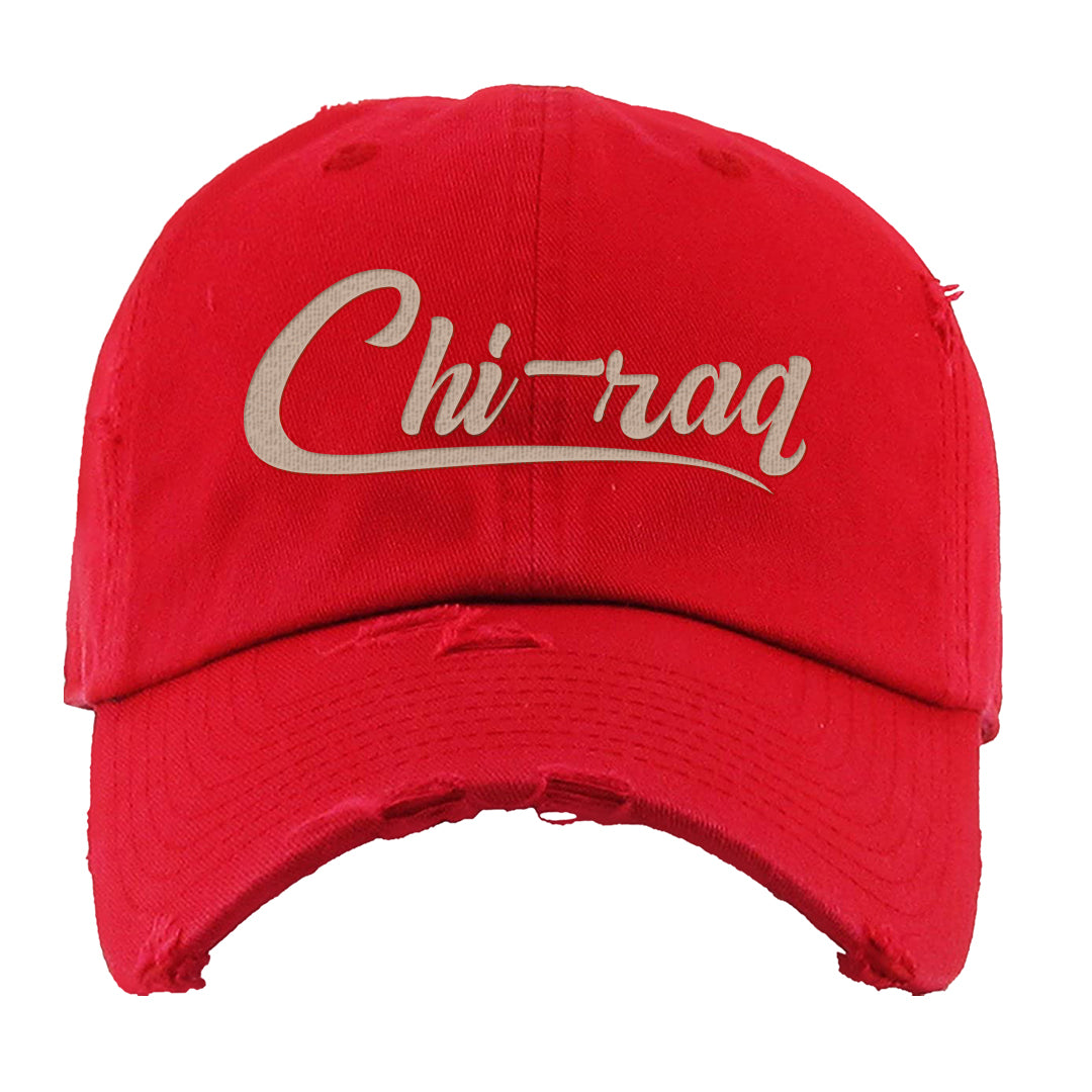 Pale Ivory Picante Red 90s Distressed Dad Hat | Chiraq, Red