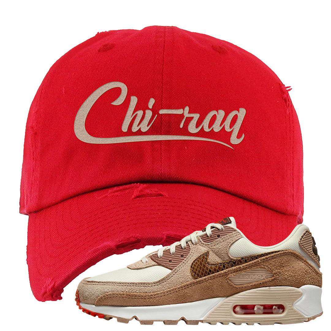 Pale Ivory Picante Red 90s Distressed Dad Hat | Chiraq, Red