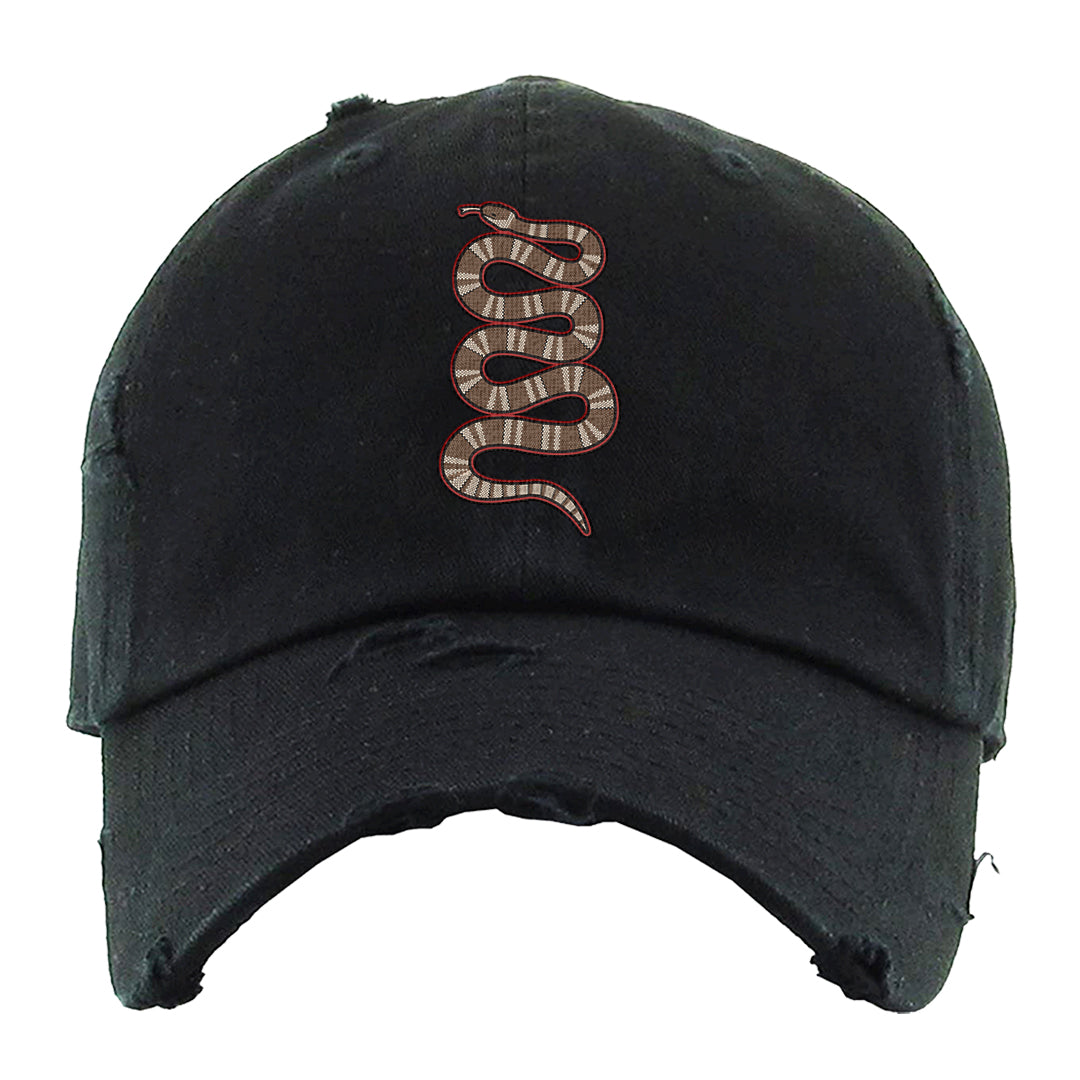 Pale Ivory Picante Red 90s Distressed Dad Hat | Coiled Snake, Black