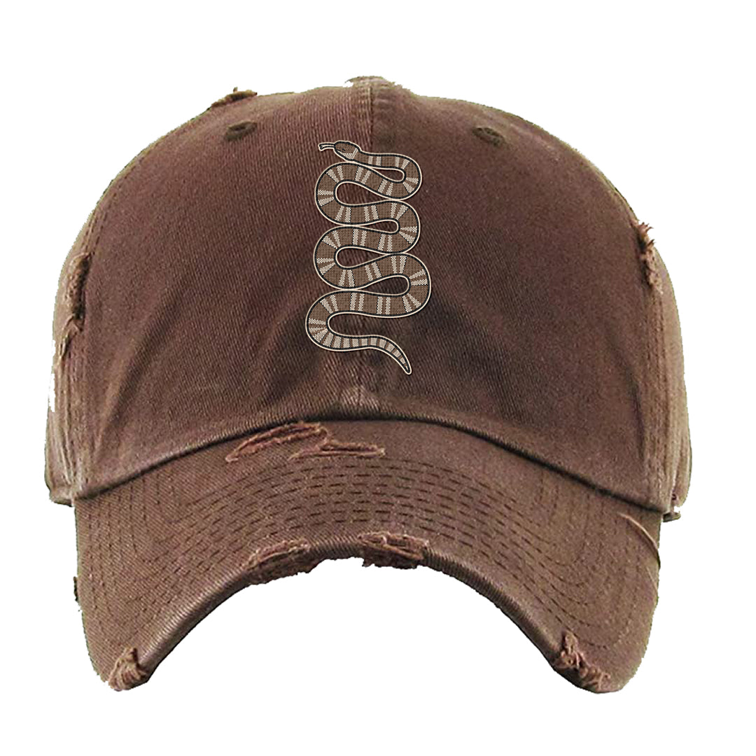 Pale Ivory Picante Red 90s Distressed Dad Hat | Coiled Snake, Brown