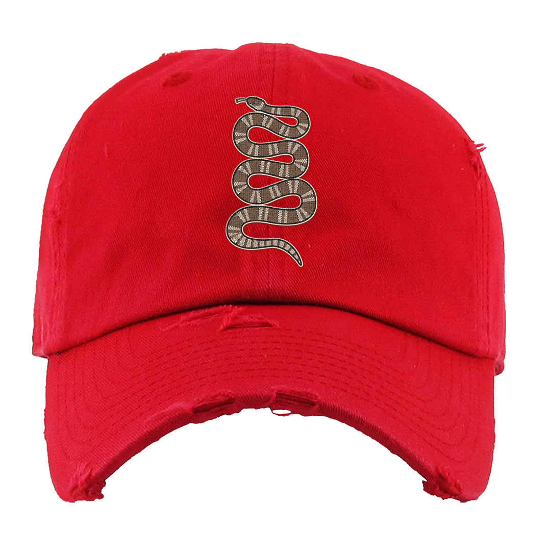 Pale Ivory Picante Red 90s Distressed Dad Hat | Coiled Snake, Red