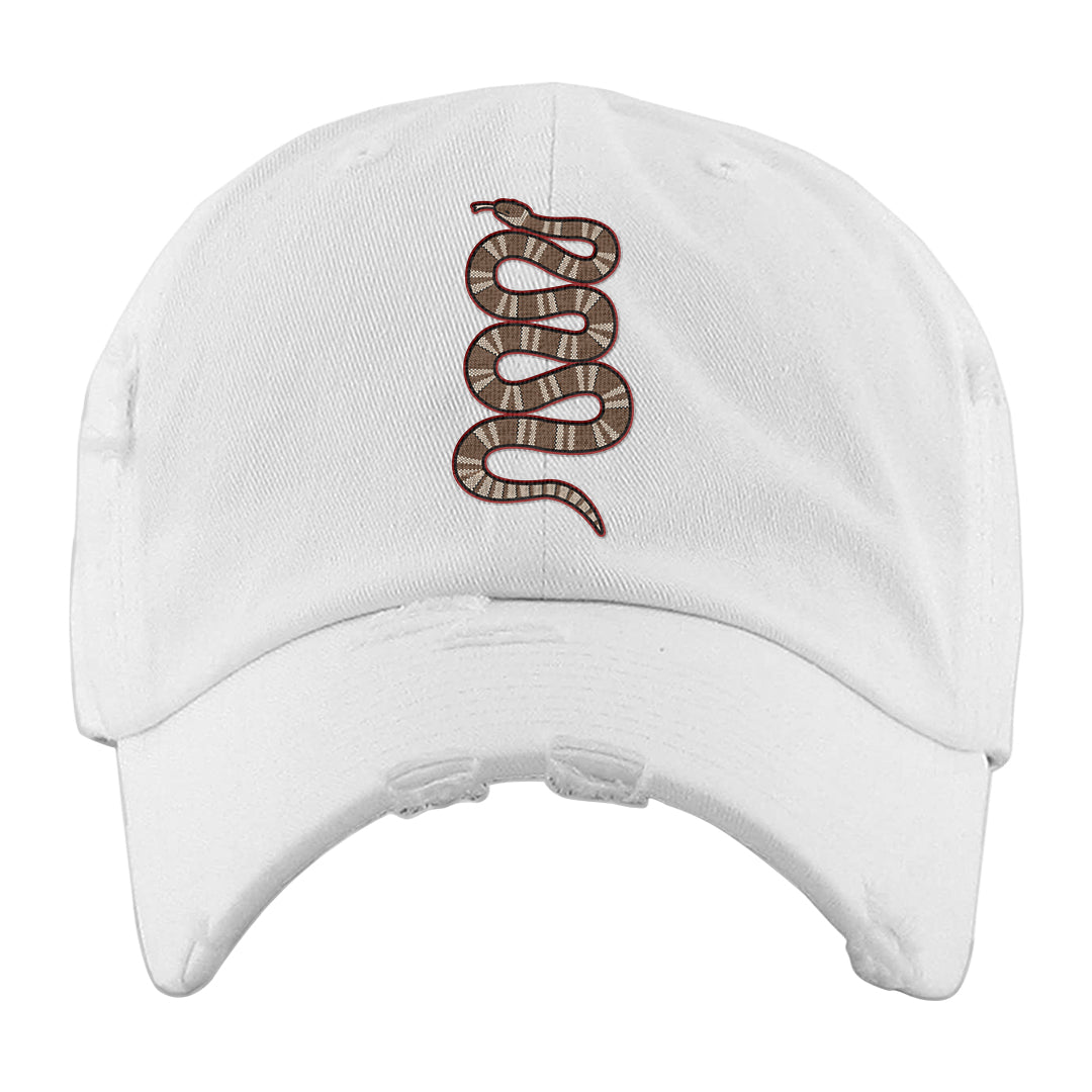 Pale Ivory Picante Red 90s Distressed Dad Hat | Coiled Snake, White