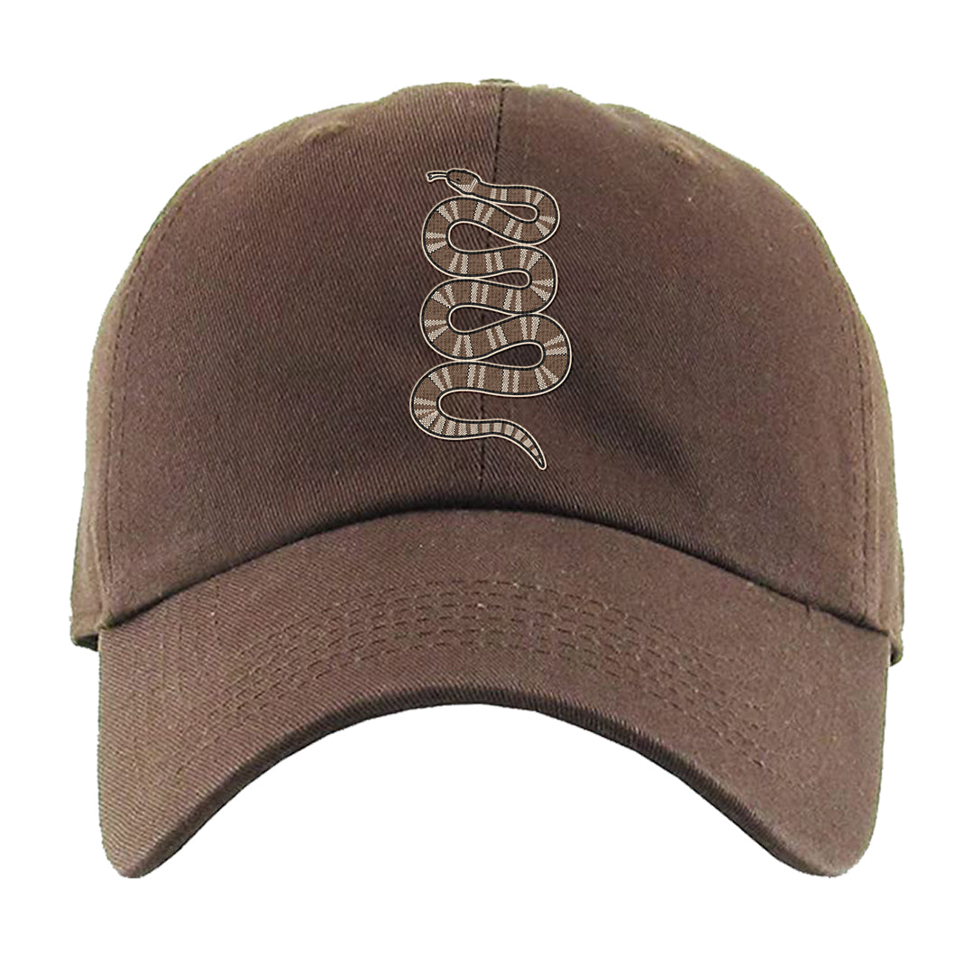 Pale Ivory Picante Red 90s Dad Hat | Coiled Snake, Brown