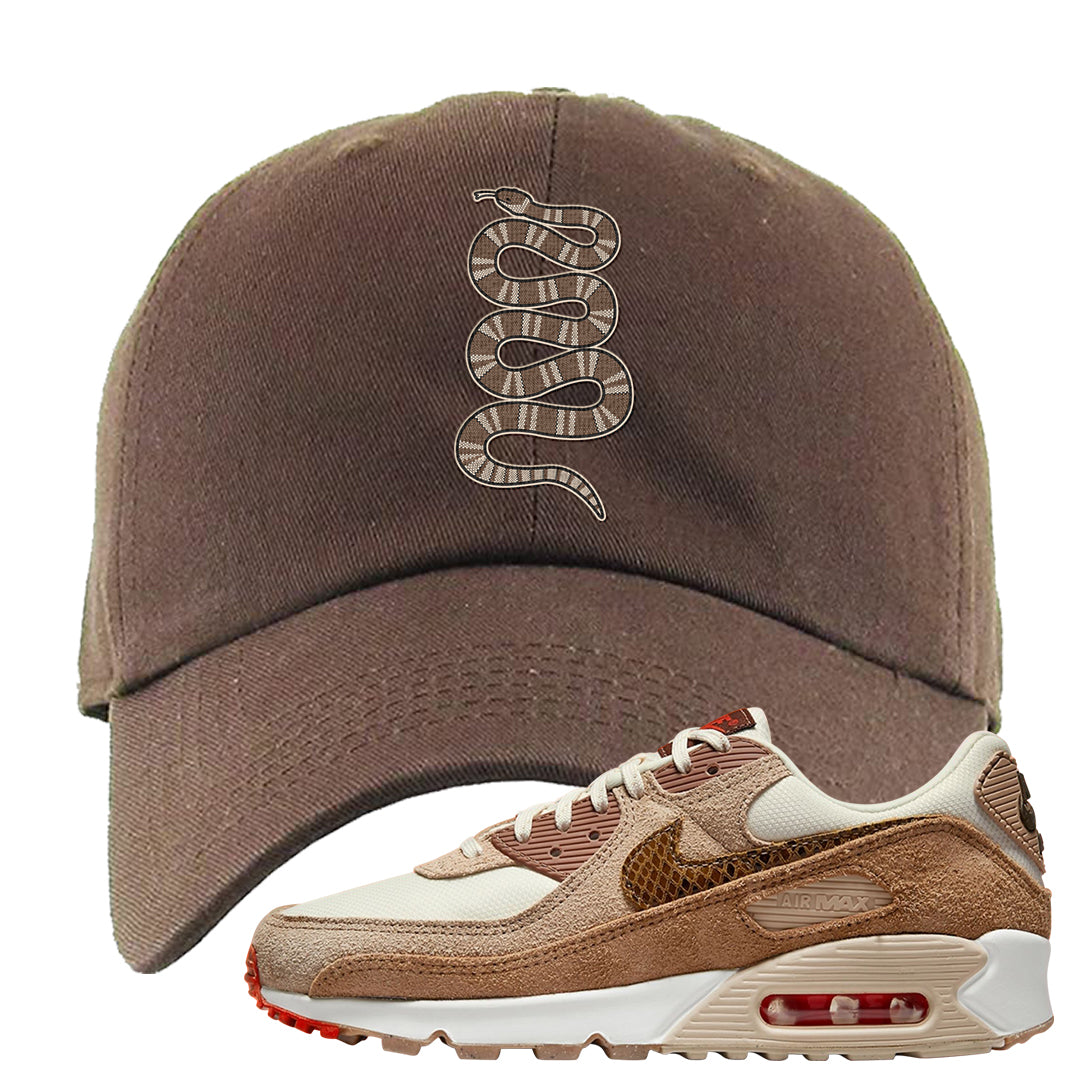 Pale Ivory Picante Red 90s Dad Hat | Coiled Snake, Brown