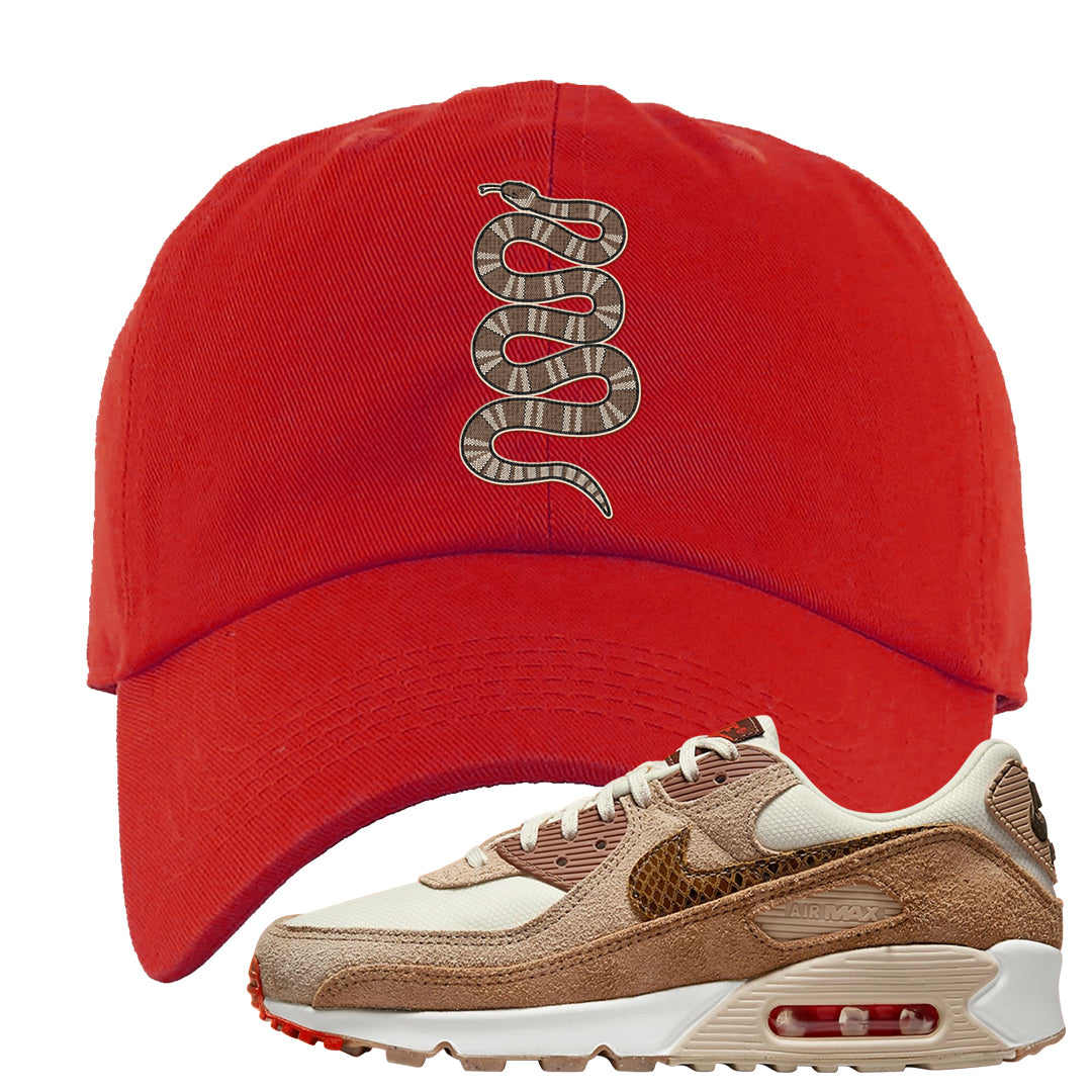 Pale Ivory Picante Red 90s Dad Hat | Coiled Snake, Red