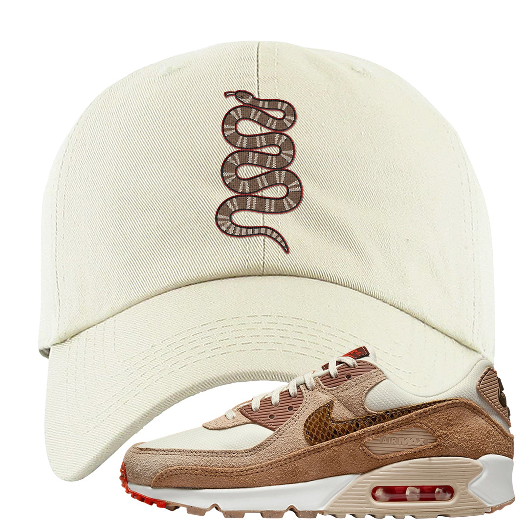 Pale Ivory Picante Red 90s Dad Hat | Coiled Snake, White