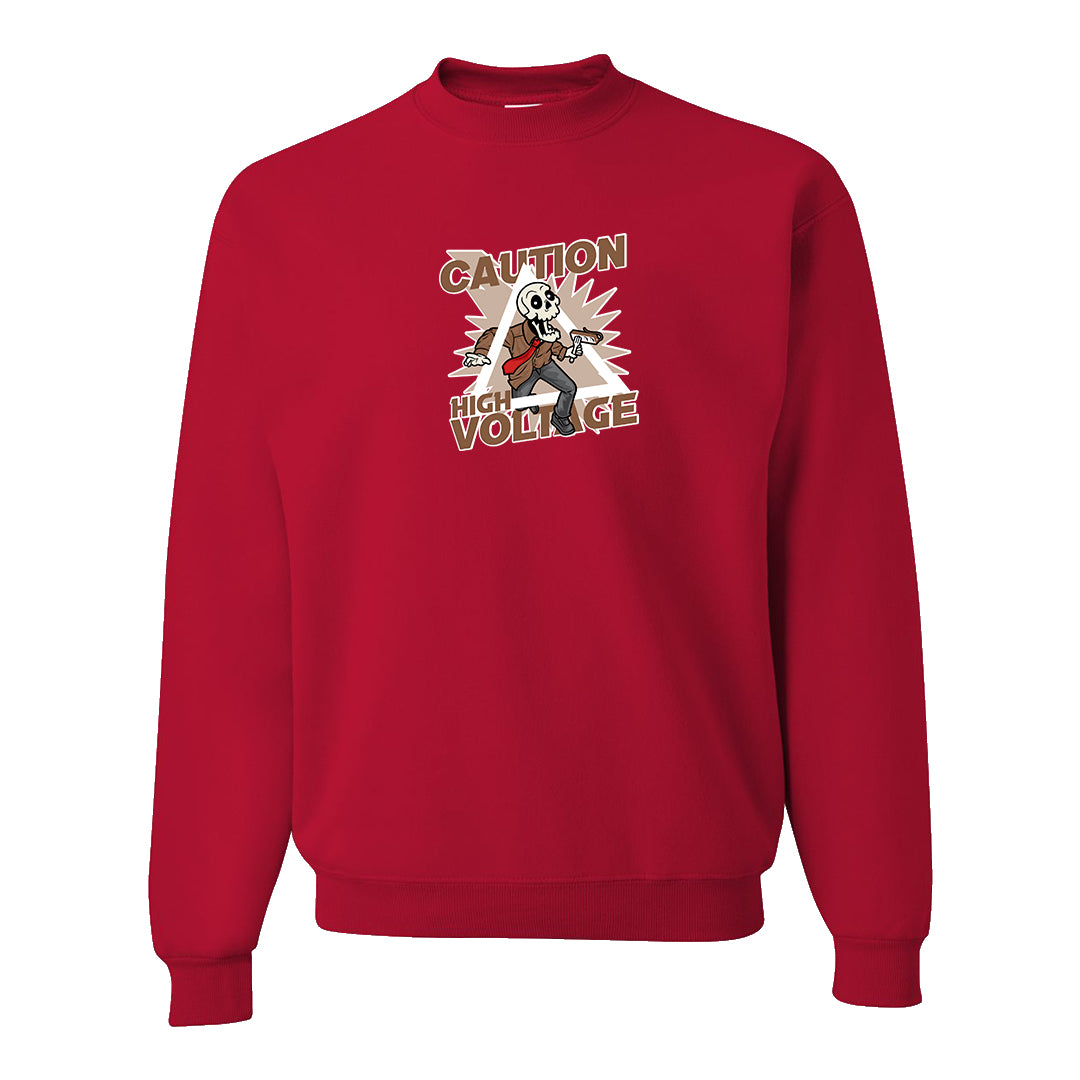 Pale Ivory Picante Red 90s Crewneck Sweatshirt | Caution High Voltage, Red