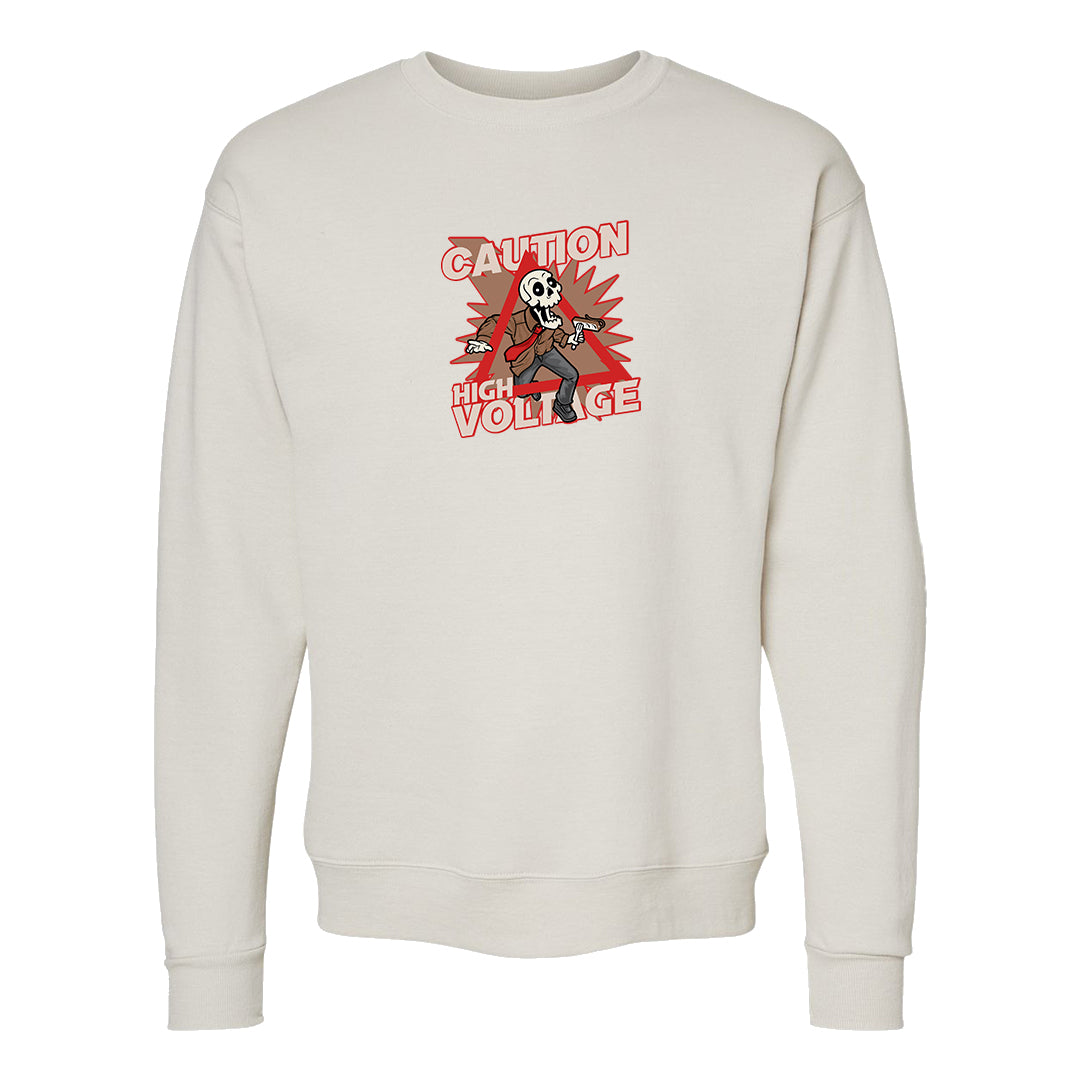 Pale Ivory Picante Red 90s Crewneck Sweatshirt | Caution High Voltage, Sand