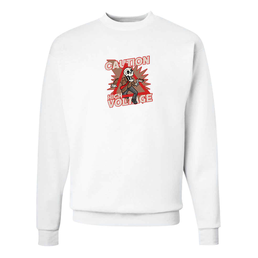 Pale Ivory Picante Red 90s Crewneck Sweatshirt | Caution High Voltage, White