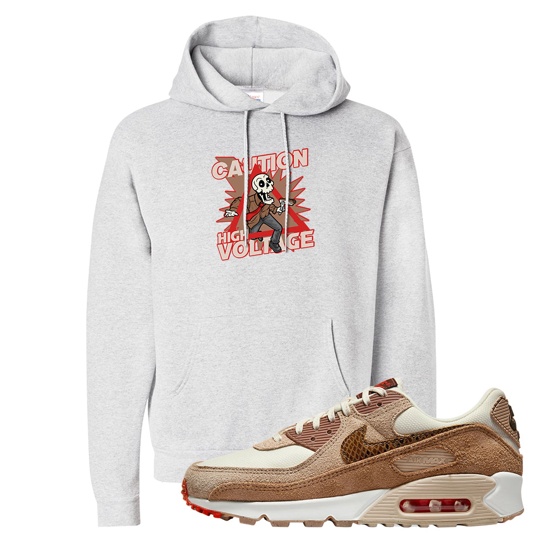 Pale Ivory Picante Red 90s Hoodie | Caution High Voltage, Ash