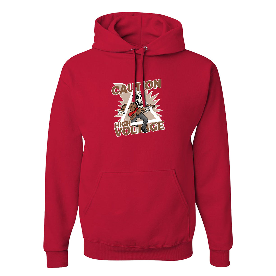 Pale Ivory Picante Red 90s Hoodie | Caution High Voltage, Red