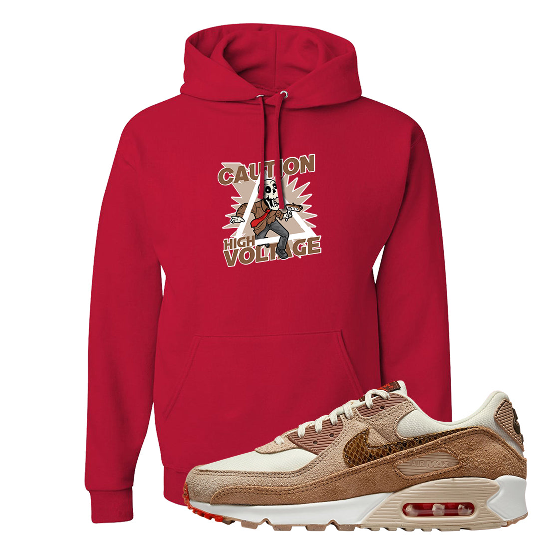 Pale Ivory Picante Red 90s Hoodie | Caution High Voltage, Red