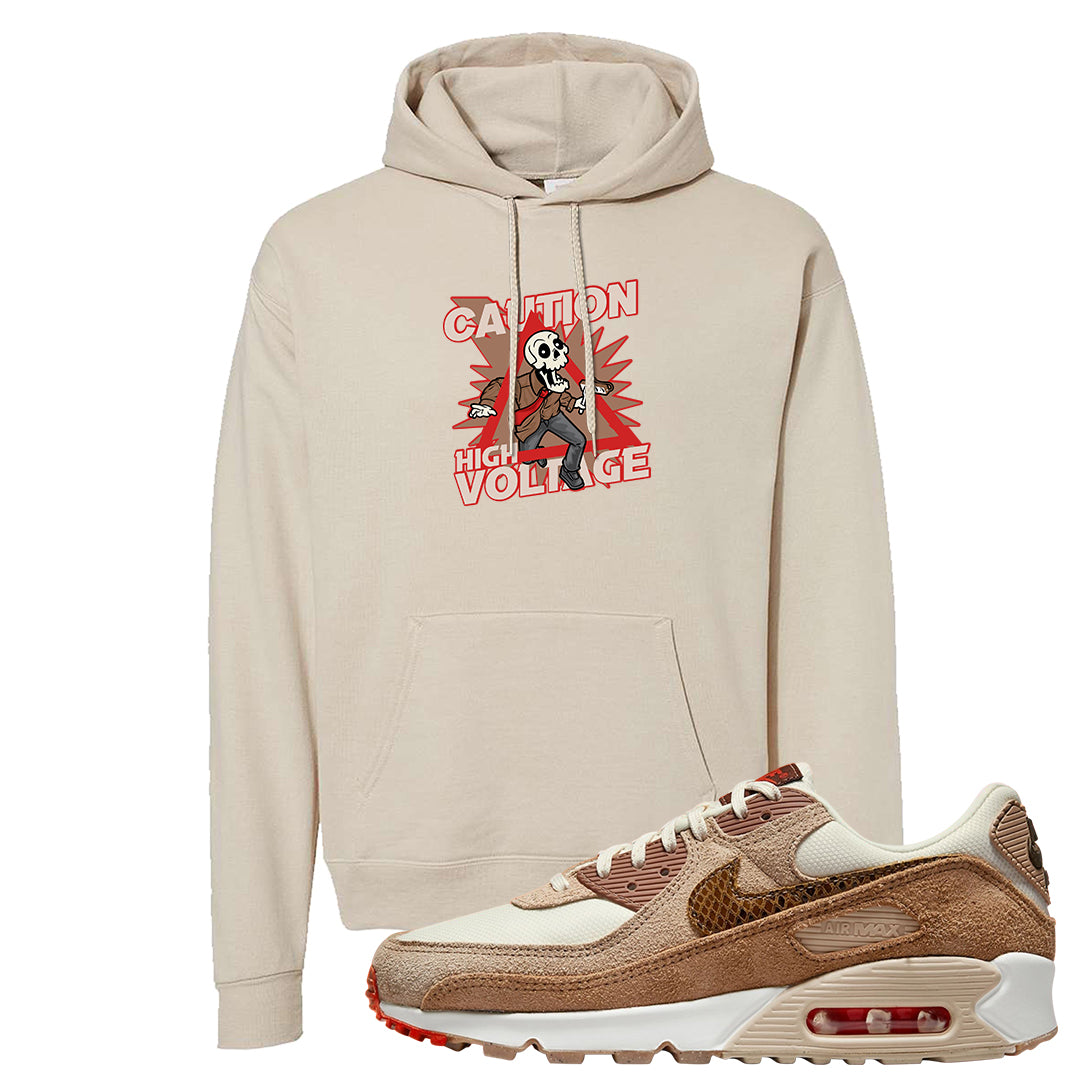 Pale Ivory Picante Red 90s Hoodie | Caution High Voltage, Sand
