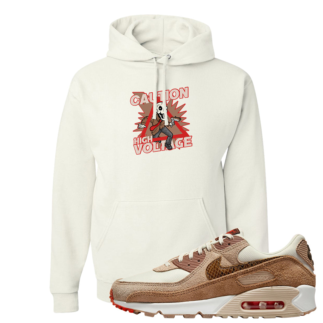 Pale Ivory Picante Red 90s Hoodie | Caution High Voltage, White