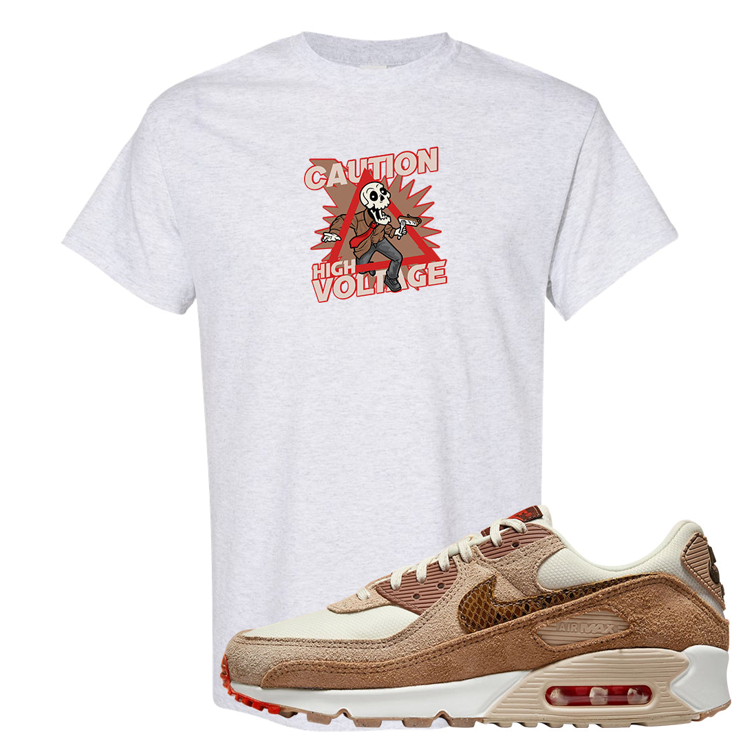 Pale Ivory Picante Red 90s T Shirt | Caution High Voltage, Ash