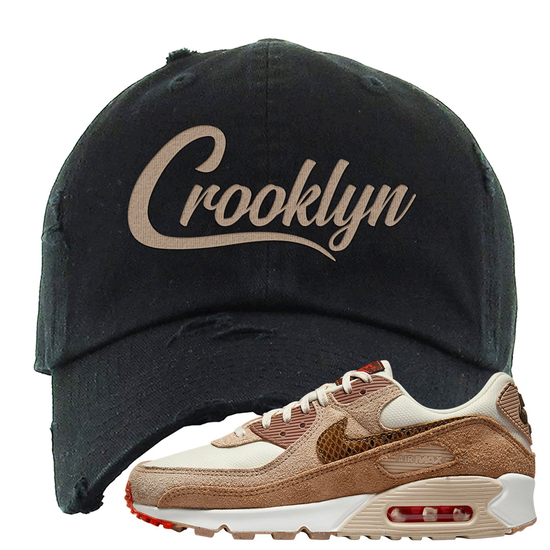 Pale Ivory Picante Red 90s Distressed Dad Hat | Crooklyn, Black