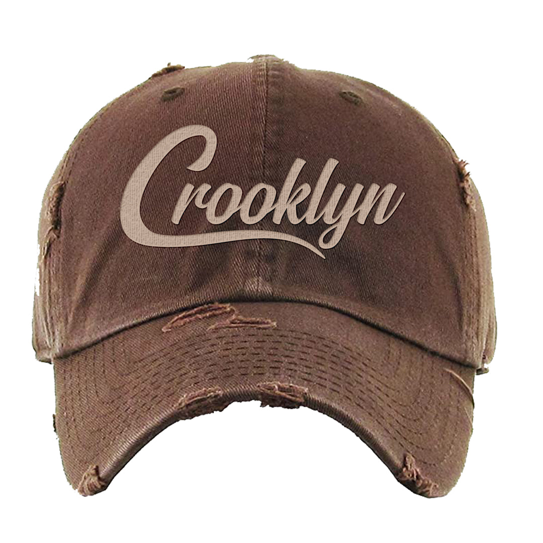 Pale Ivory Picante Red 90s Distressed Dad Hat | Crooklyn, Brown