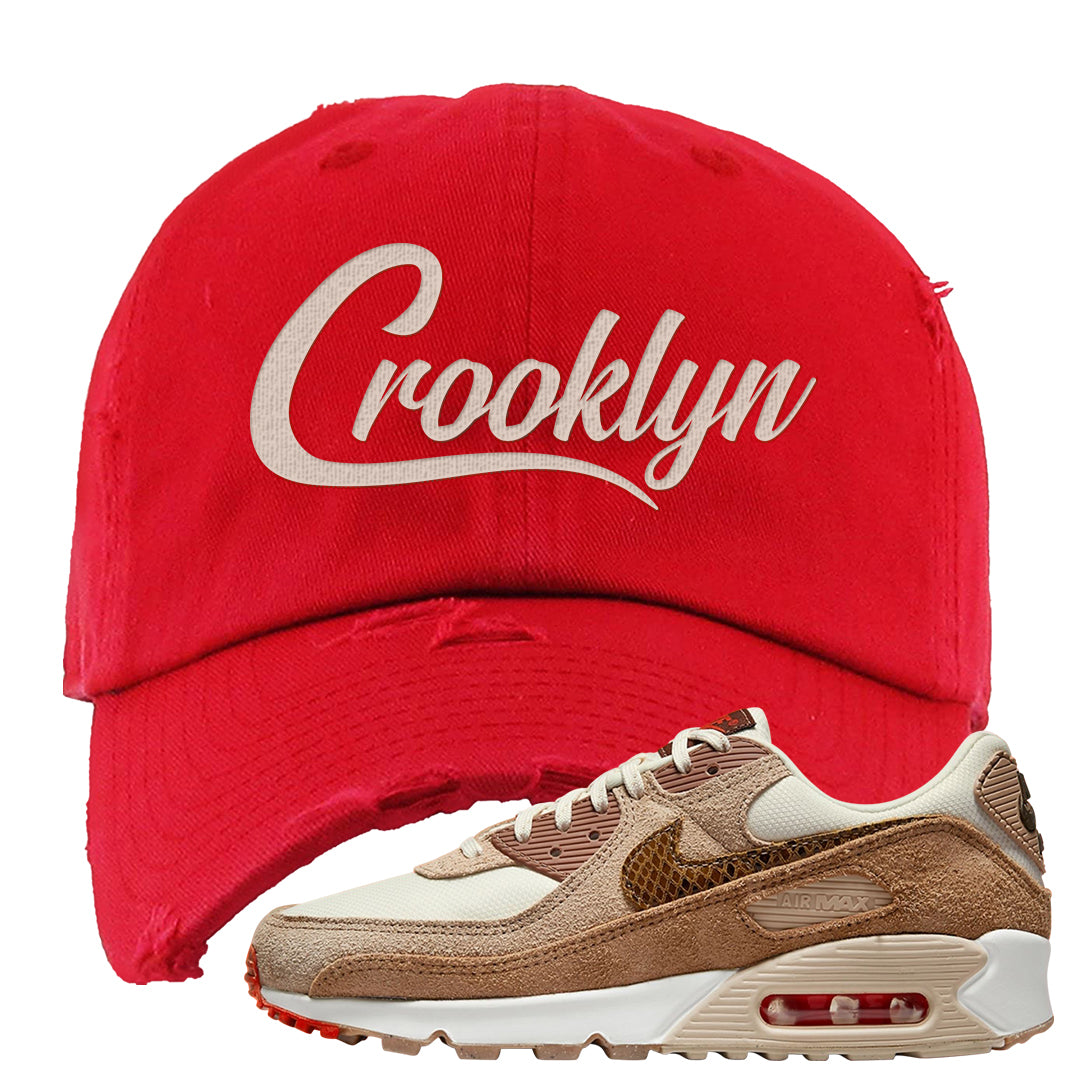 Pale Ivory Picante Red 90s Distressed Dad Hat | Crooklyn, Red