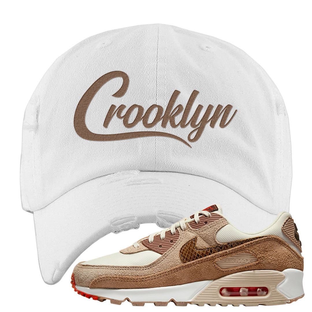 Pale Ivory Picante Red 90s Distressed Dad Hat | Crooklyn, White