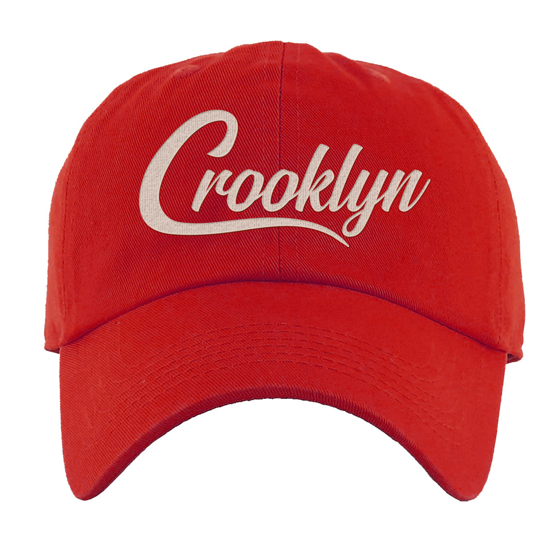 Pale Ivory Picante Red 90s Dad Hat | Crooklyn, Red