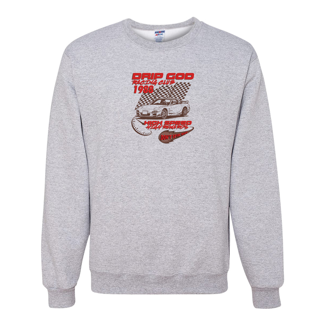 Pale Ivory Picante Red 90s Crewneck Sweatshirt | Drip God Racing Club, Ash