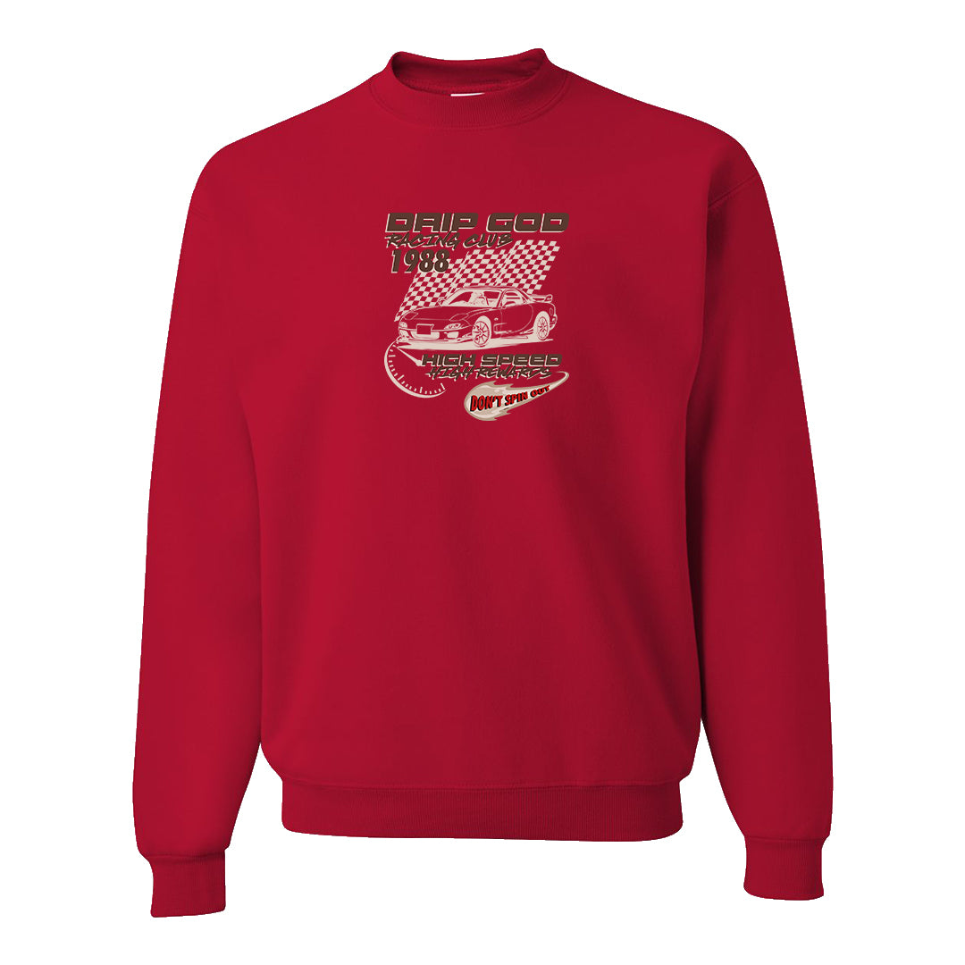 Pale Ivory Picante Red 90s Crewneck Sweatshirt | Drip God Racing Club, Red