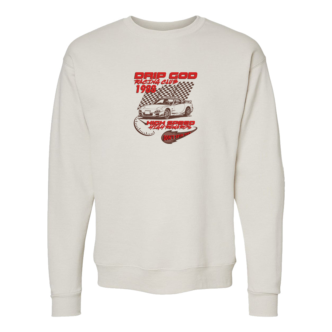 Pale Ivory Picante Red 90s Crewneck Sweatshirt | Drip God Racing Club, Sand