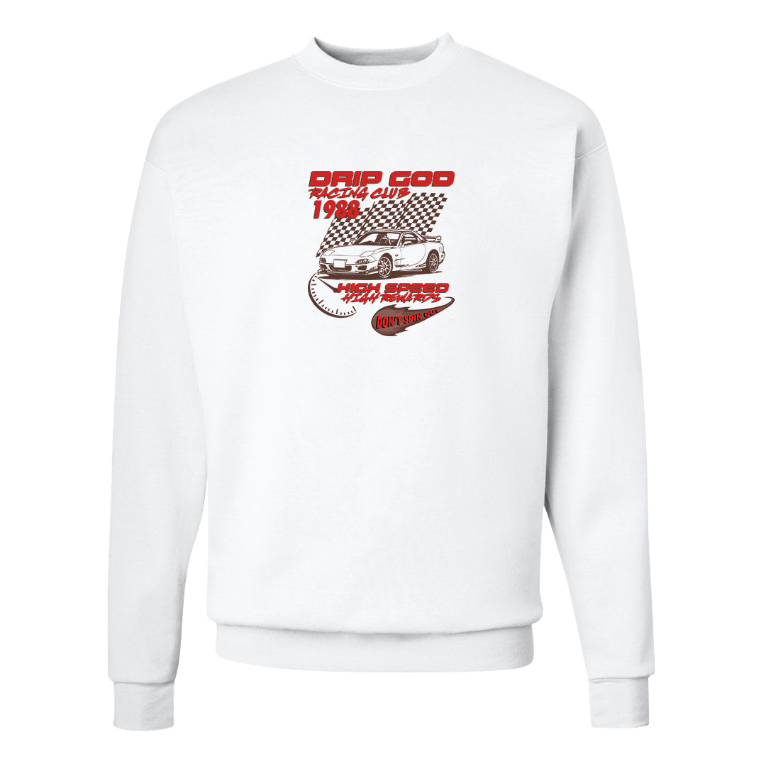 Pale Ivory Picante Red 90s Crewneck Sweatshirt | Drip God Racing Club, White