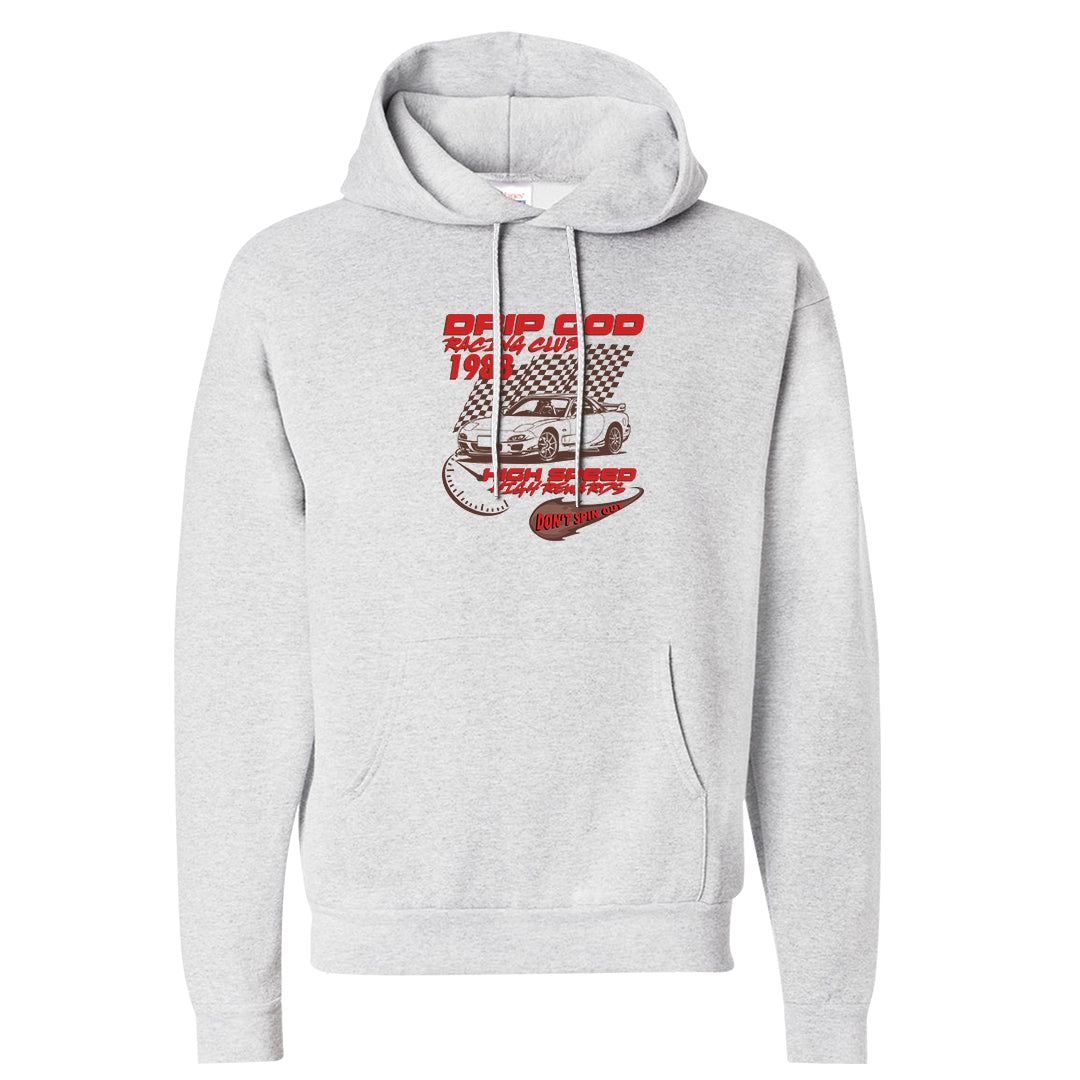 Pale Ivory Picante Red 90s Hoodie | Drip God Racing Club, Ash