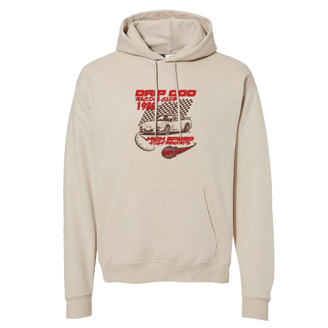 Pale Ivory Picante Red 90s Hoodie | Drip God Racing Club, Sand