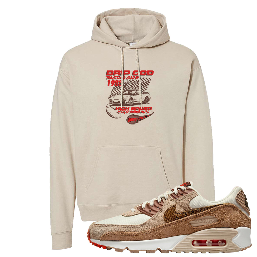 Pale Ivory Picante Red 90s Hoodie | Drip God Racing Club, Sand