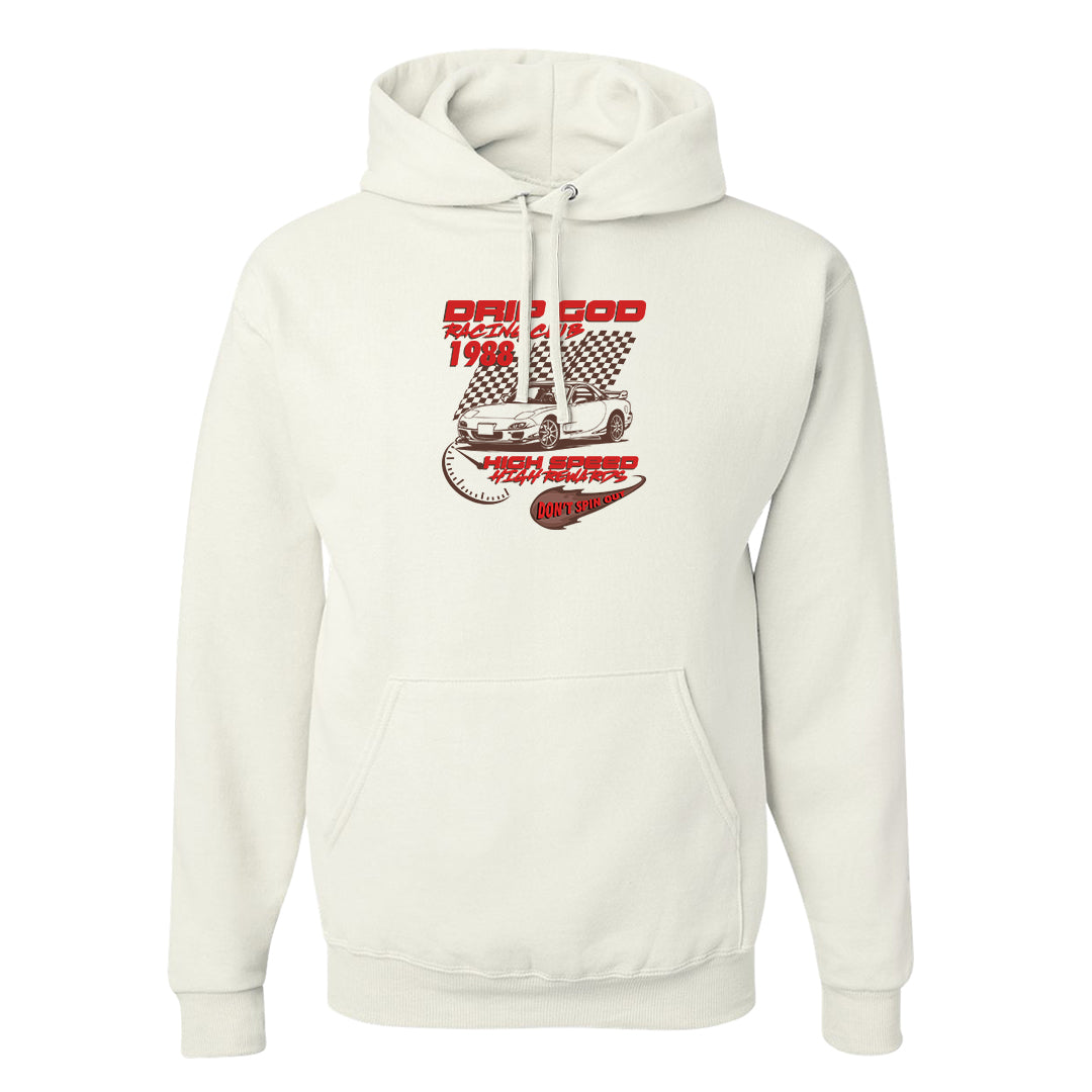 Pale Ivory Picante Red 90s Hoodie | Drip God Racing Club, White