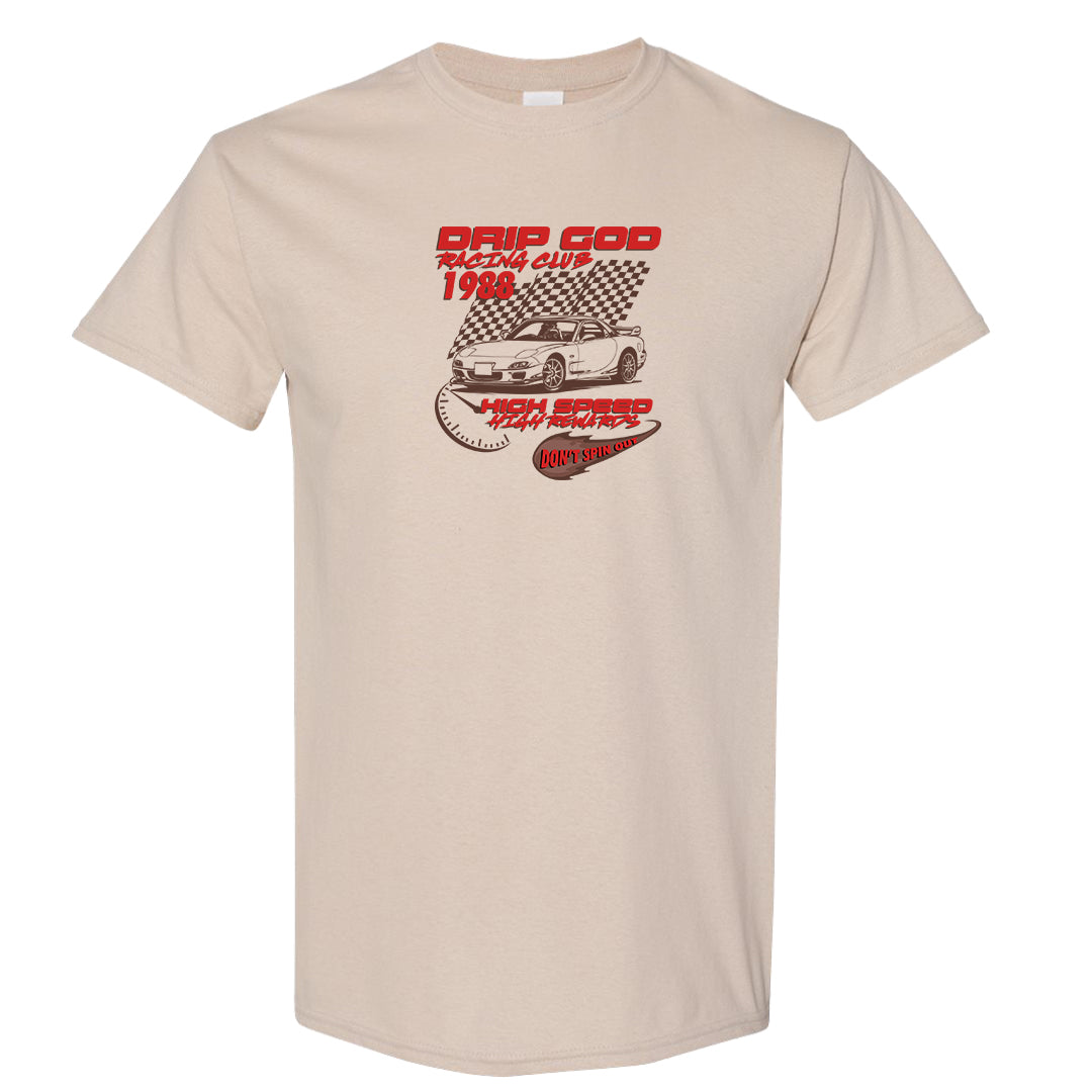 Pale Ivory Picante Red 90s T Shirt | Drip God Racing Club, Sand