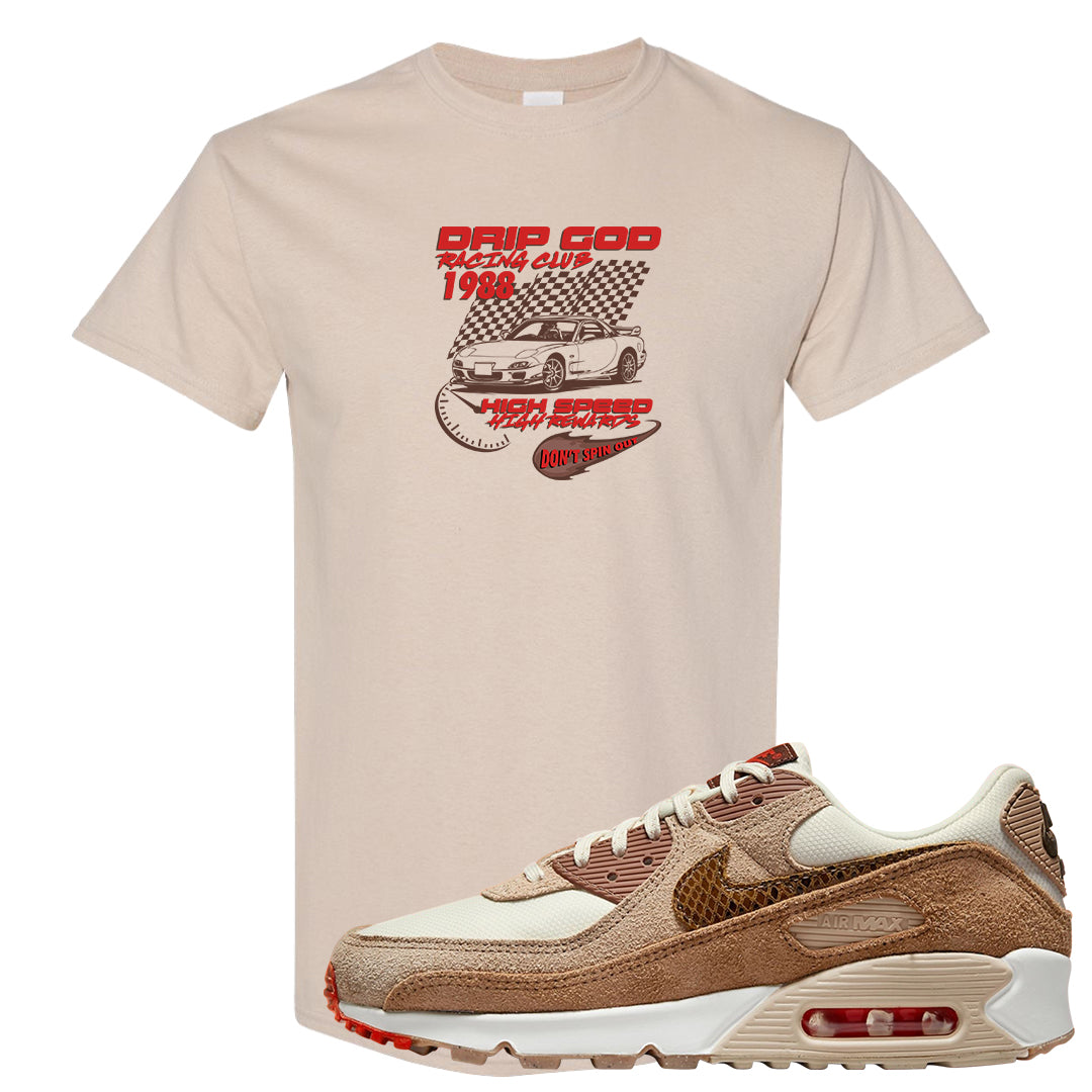 Pale Ivory Picante Red 90s T Shirt | Drip God Racing Club, Sand