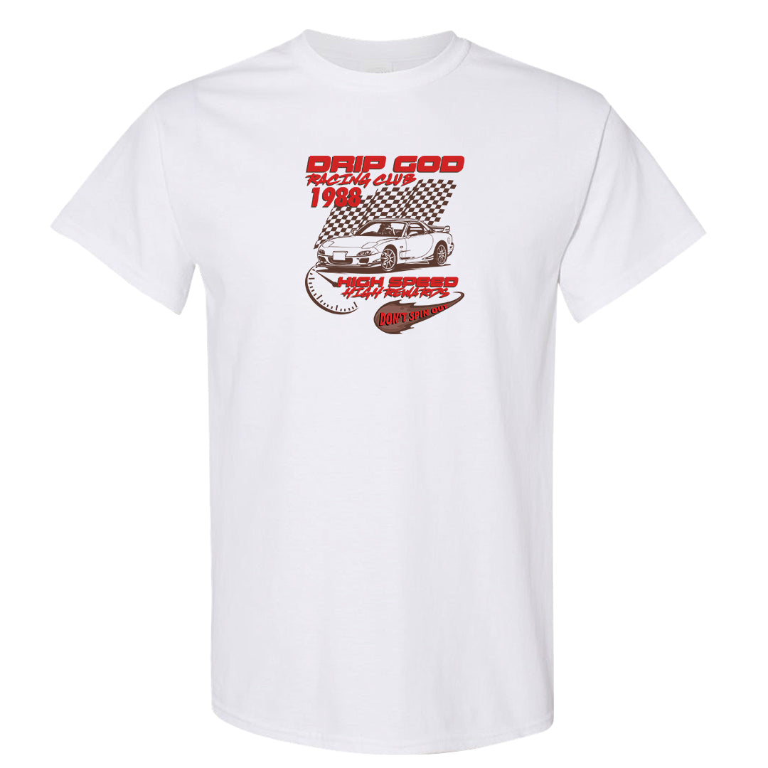 Pale Ivory Picante Red 90s T Shirt | Drip God Racing Club, White