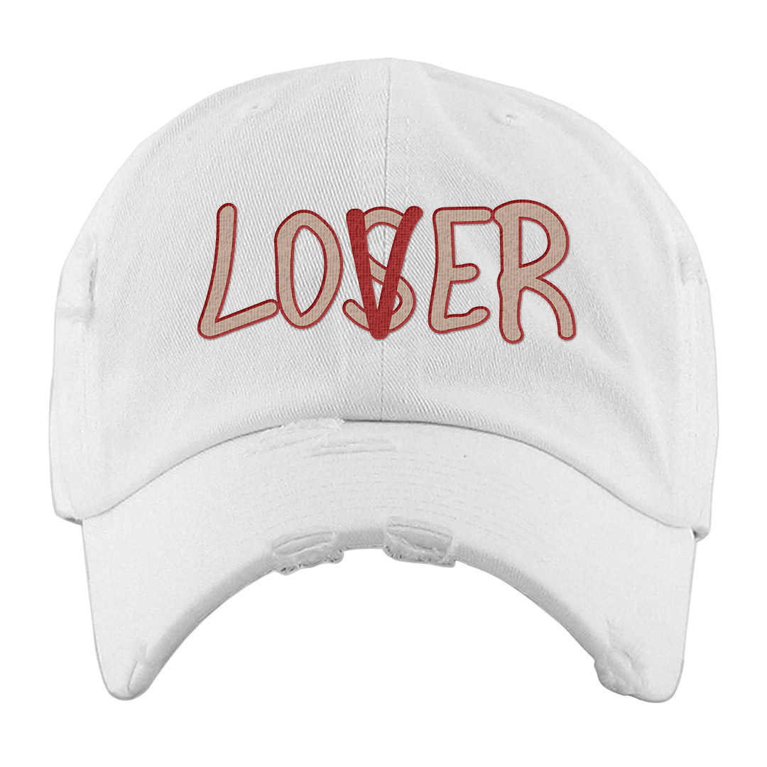 Pale Ivory Picante Red 90s Distressed Dad Hat | Lover, White