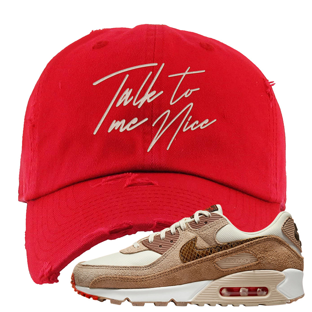 Pale Ivory Picante Red 90s Distressed Dad Hat | Talk To Me Nice, Red