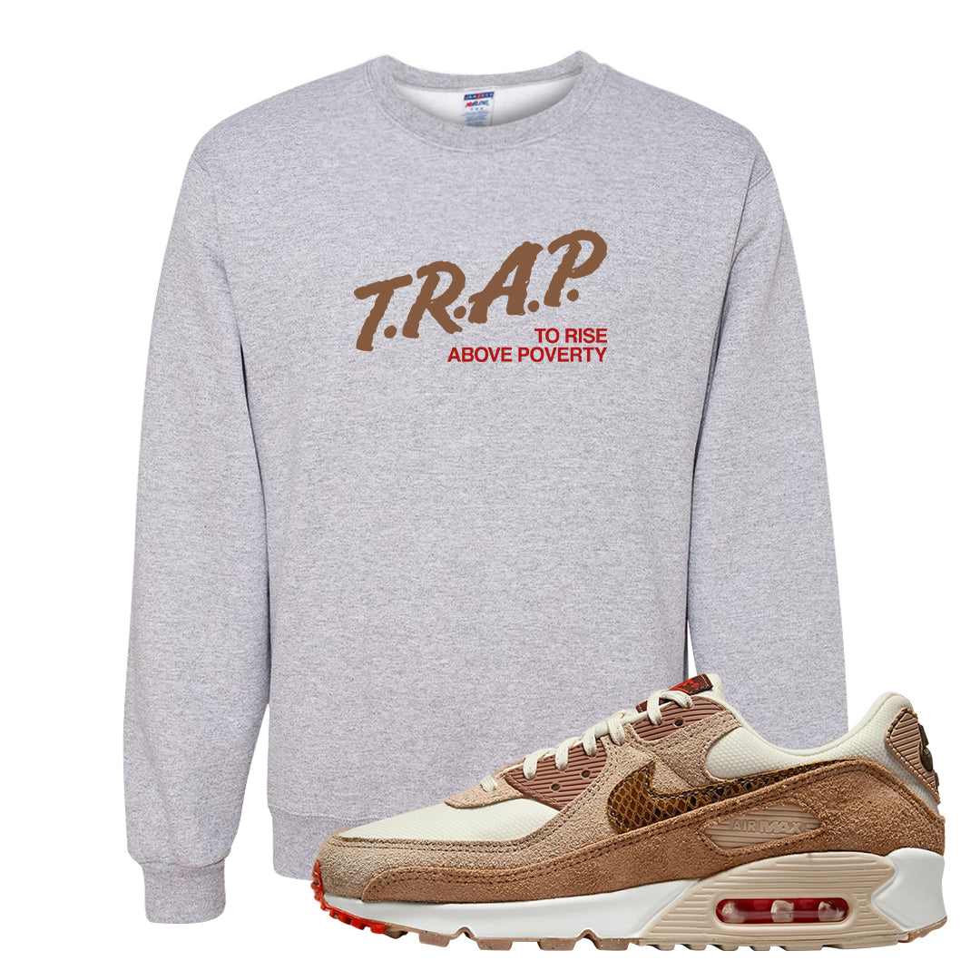 Pale Ivory Picante Red 90s Crewneck Sweatshirt | Trap To Rise Above Poverty, Ash