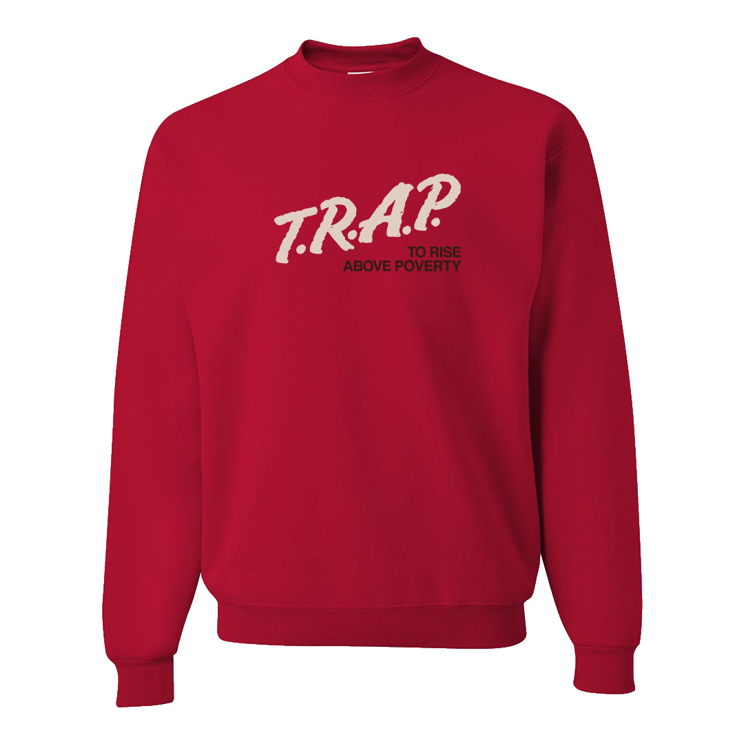 Pale Ivory Picante Red 90s Crewneck Sweatshirt | Trap To Rise Above Poverty, Red
