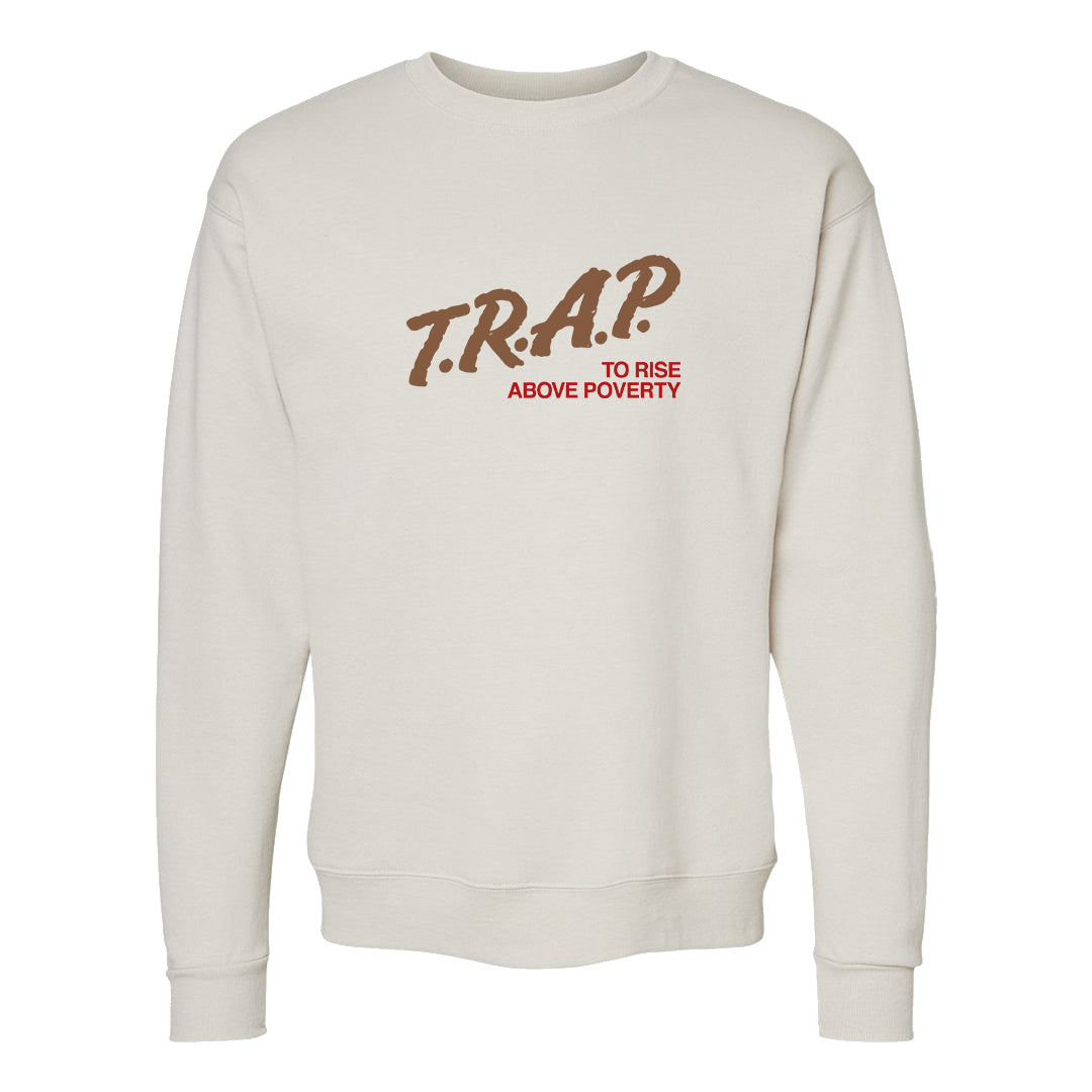 Pale Ivory Picante Red 90s Crewneck Sweatshirt | Trap To Rise Above Poverty, Sand