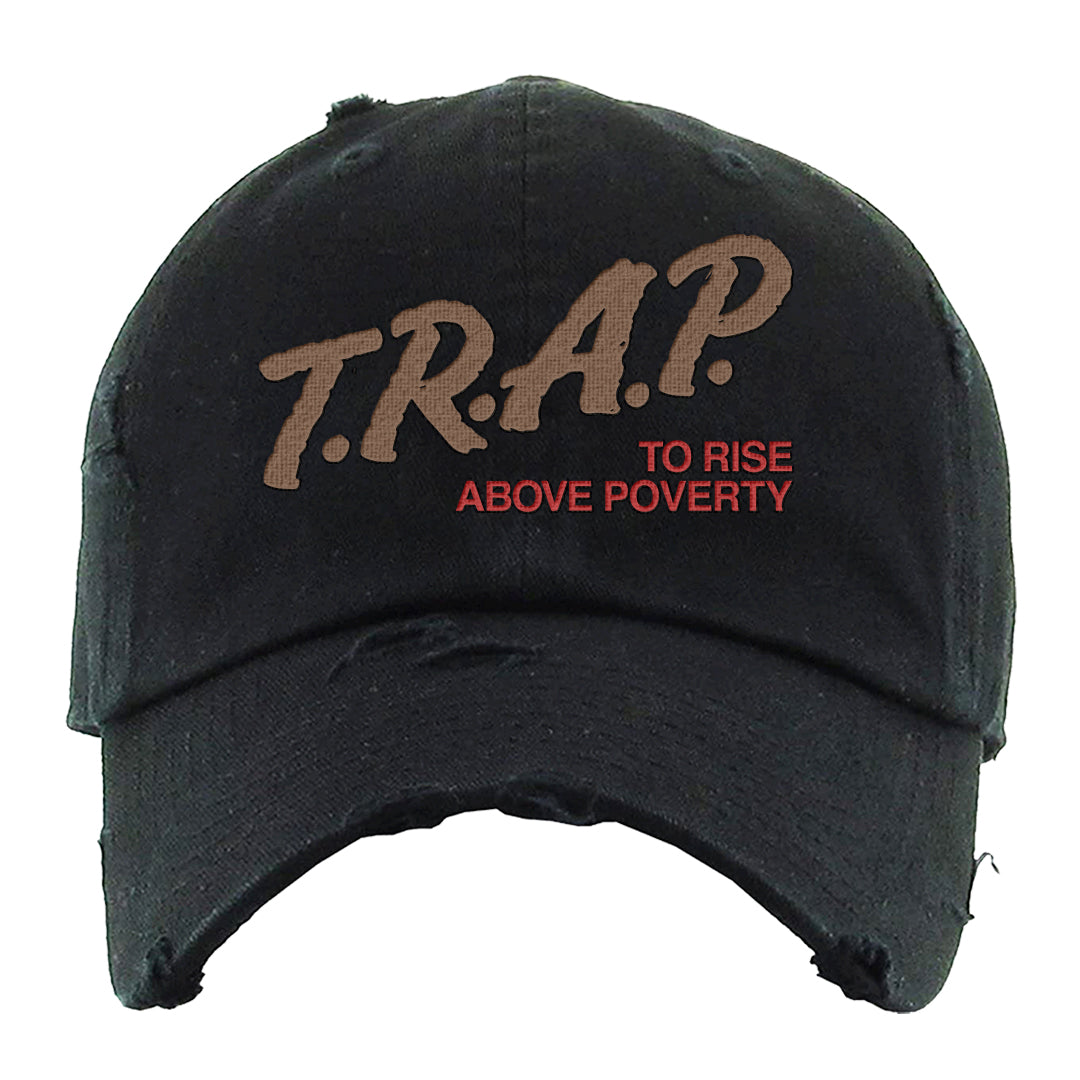 Pale Ivory Picante Red 90s Distressed Dad Hat | Trap To Rise Above Poverty, Black