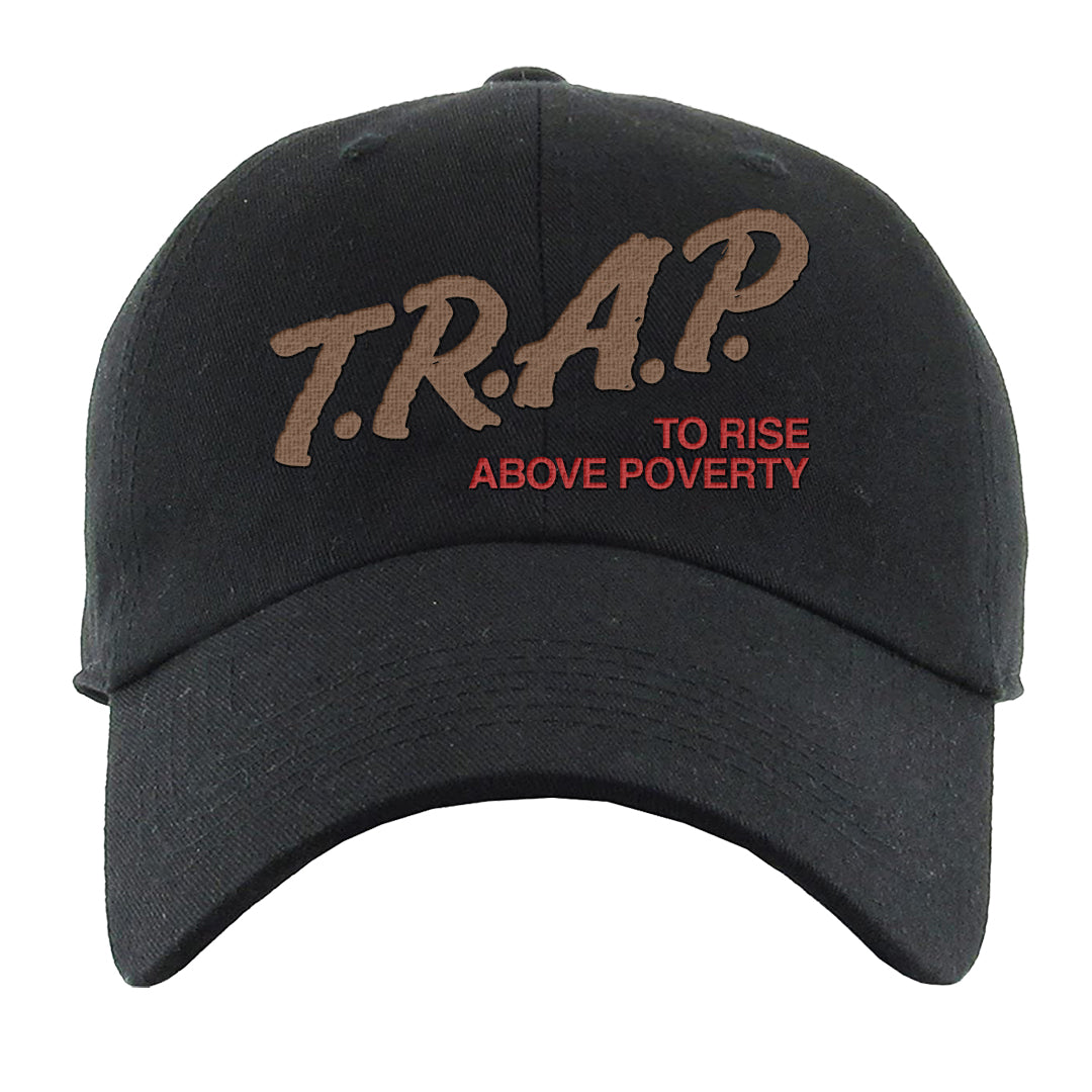 Pale Ivory Picante Red 90s Dad Hat | Trap To Rise Above Poverty, Black