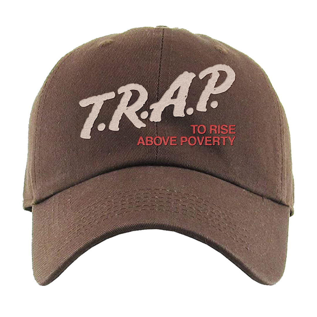 Pale Ivory Picante Red 90s Dad Hat | Trap To Rise Above Poverty, Brown